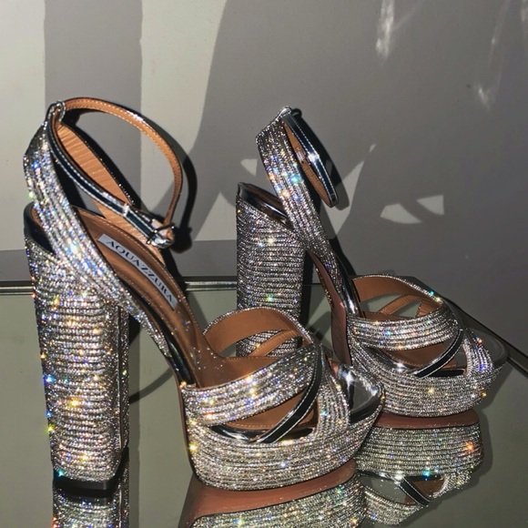 Aquazzura Shoes - AQUAZZURA Sundance 140 crystal-embellished metallic platform sandals $1,895 37